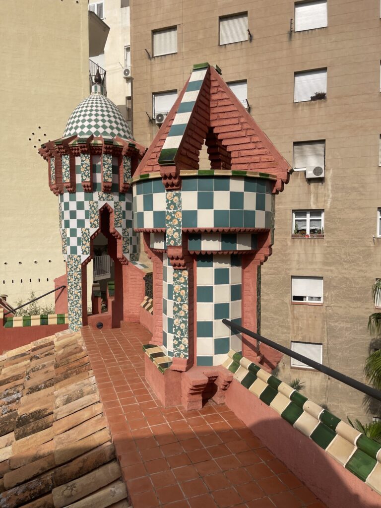 Tiled towers and chimneys on the rooftop of Casa Vicens